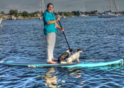 paddle boarding with the dogs